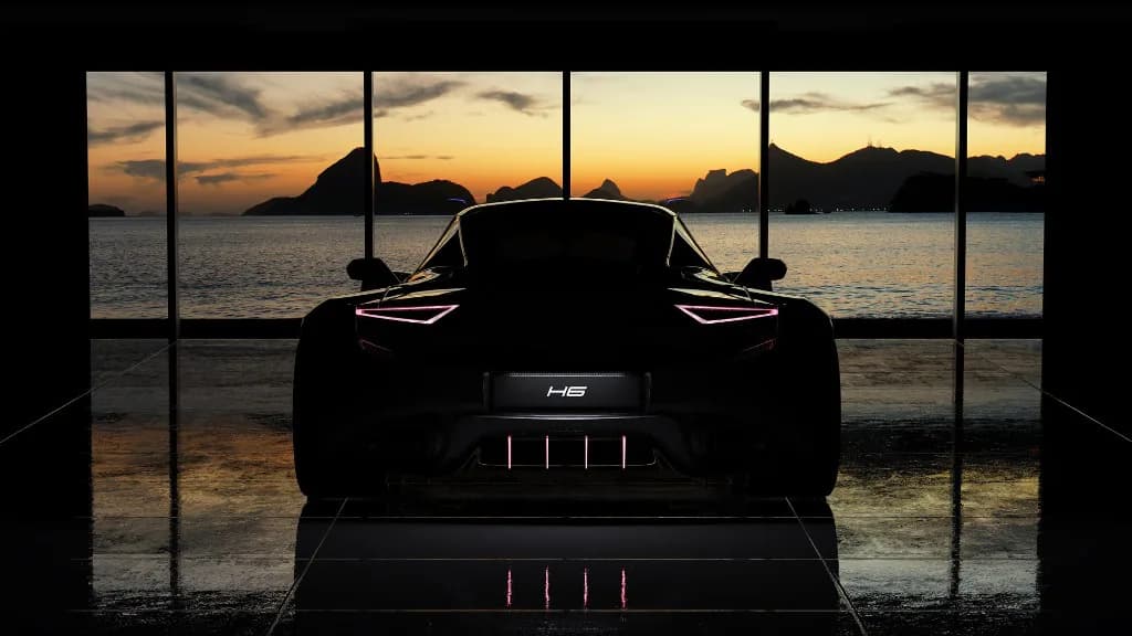 Luxury sports car silhouette at sunset